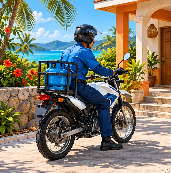 Ilustración de entrega de cilindros de LPG en motocicleta